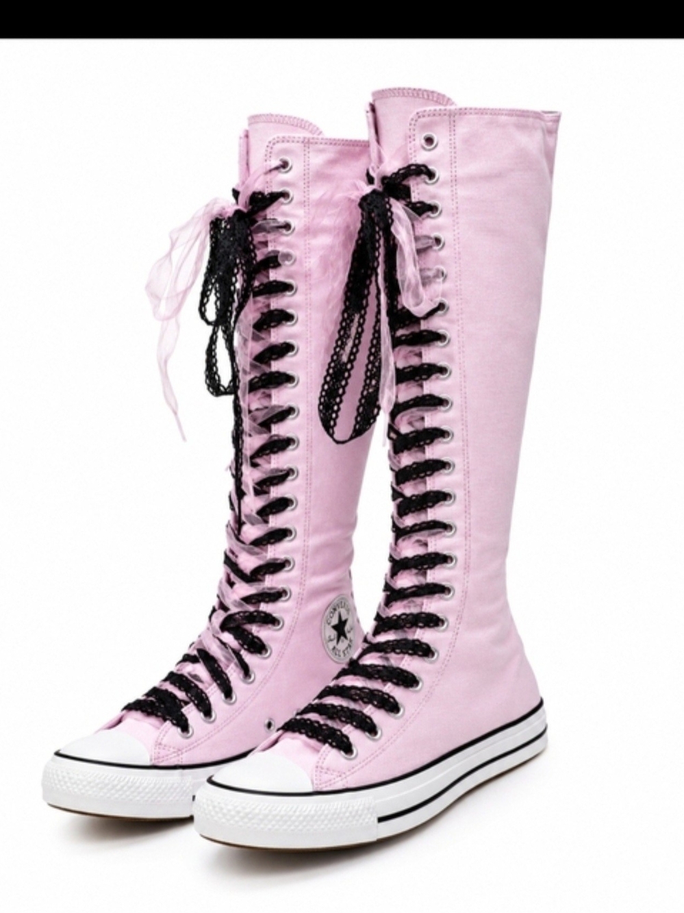 Converse Knee-High Lace-Up Canvas Boots in Light Pink with Black Laces